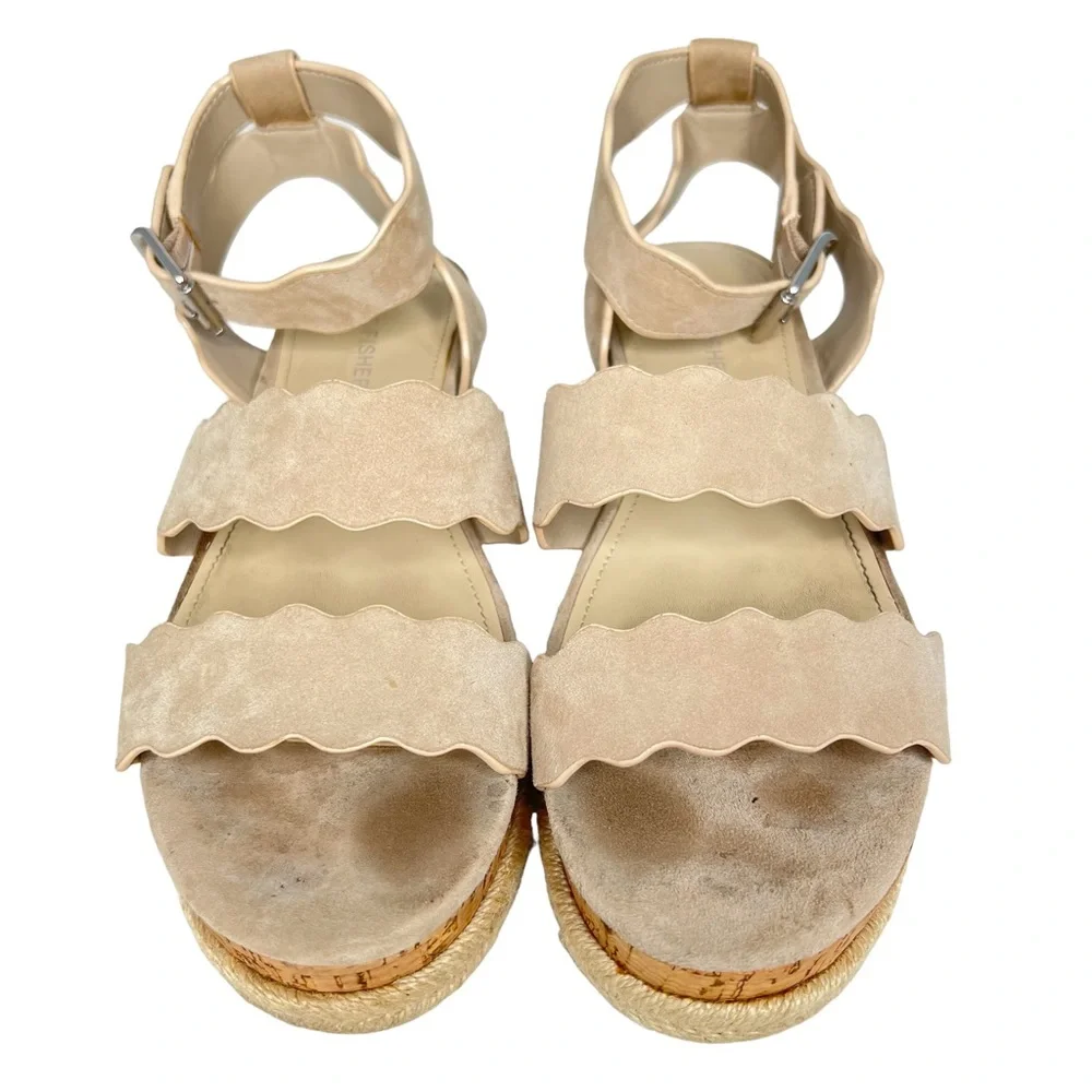 Marc Fisher Fayme Cork Espadrilles With Scalloped Suede Leather Straps 8M VGUC